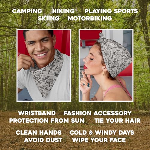 AVKA Studio 100% Cotton Bandanas for Women & Men, 2 Pack 20x20 Inch, 22x22 inch Hand Printed, Lightweight Cotton Handkerchief - color: Gray, size: 22 x 22 Inches Large