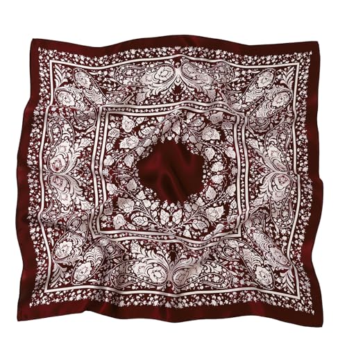 STARWHISPER 100% Pure Mulberry Silk Square Scarf-27''x27 Lightweight Hair Scarves Headscarf Night Sleeping with Gift Packed - color: Burgundy Paisley