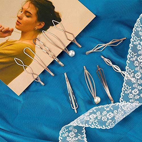 10 Pieces Geometric Metal Hair Clips and Barrettes for Women Girls - Hair Styling Accessories, Minimalist Wedding Headwear (Rose Gold) - color: Rose Gold