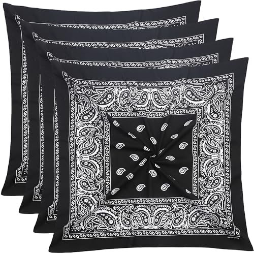 Mochabao 100% Cotton 27" x 27" Large Bandanas for Men & Women, Multi-Purpose Bandana Headbands, Square Head Scarf - color: Black