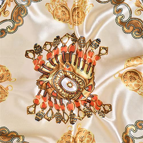 QBSM Womens 23.6 inch Satin Silk Feeling Formal Square Neck Scarf Head Hair Wraps Kerchief - color: Feather Fan-orange