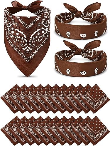 Unittype 36 Pieces Paisley Bandana Cowboy Bandanas Sports Novelty Headband Square Scarf Outdoor for Western Party Costume - color: Brown, style: Simple Style