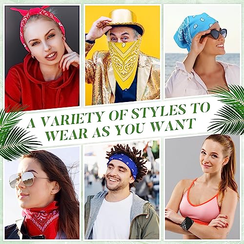 Handepo 200 Pcs Bandanas Bulk Paisley Bandanas Unisex Head Wrap Scarf Cowboy Headband Handkerchief for Women Men - color: Bright