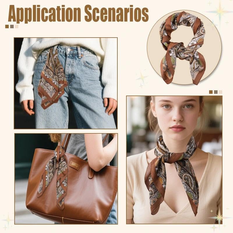 Guqqeuc Satin Head Scarf Silky Feeling Bandana Hair Wrap for Women Silk Scarves Paisley Headscarf Square Scarf Neckerchief - color: Brown