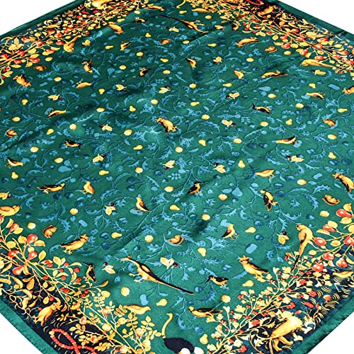 Stlvoll 100% Silk Head Scarf for Women - 27" Hair Scarves Satin Bandanas Square for Night Sleeping with Gift Packed - color: Green/Yellow/Bird