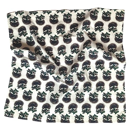 AVKA Studio 100% Cotton Bandanas for Women & Men, 2 Pack 20x20 Inch, 22x22 inch Hand Printed, Lightweight Cotton Handkerchief - color: White & Green, size: 20 x 20 Inches