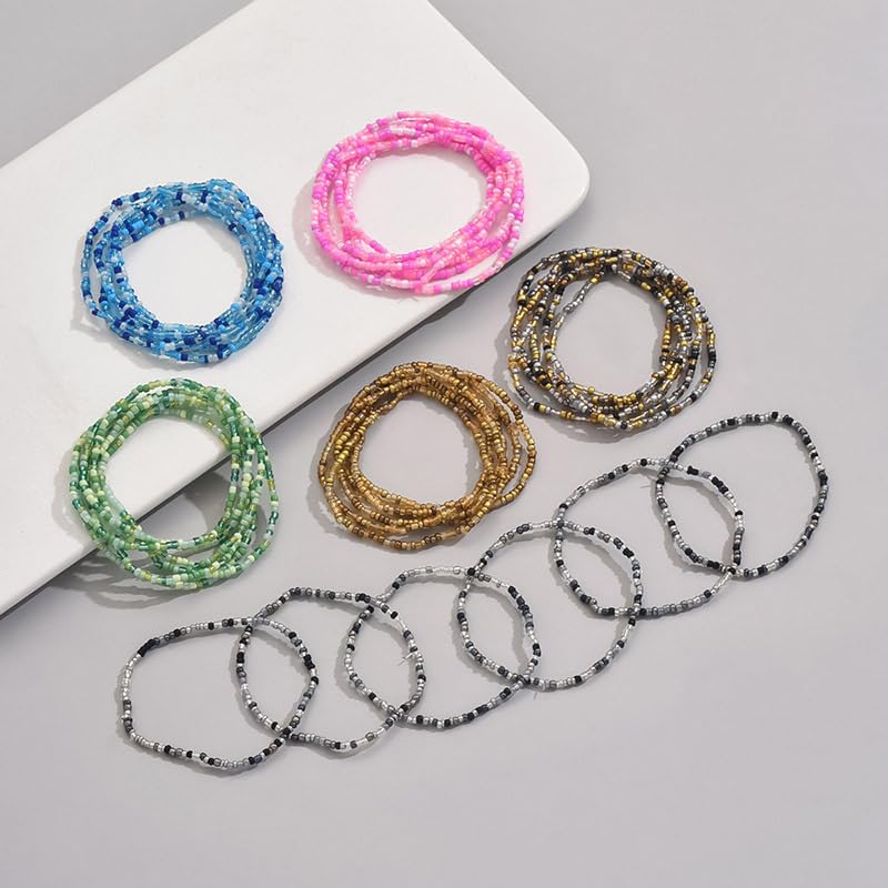 Caiyao 36Pcs Colorful Elastic Seed Beaded Bracelets Set Bohemia Multilayer Rainbow Beaded Stretch Bracelet Anklet Adjustable Glass Beads Wristbands for Women Summer Beach Boho Vaction Jewelry - style: StyleE