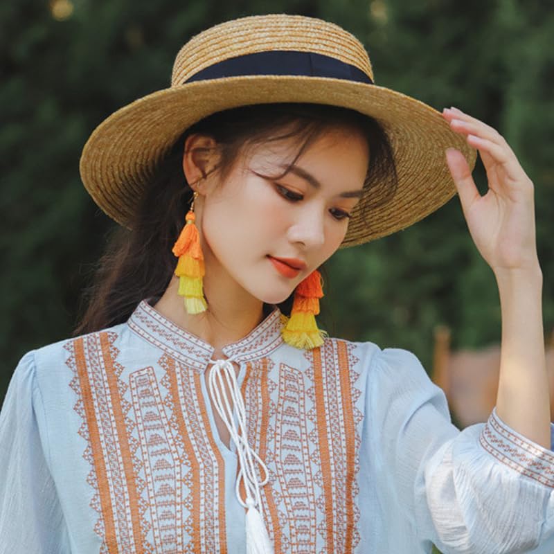 Clip on Earrings, Lightweight Colorful Layered Tassel Bohemian Statement Tiered Big Dangle Drop Earrings for Women, Non Pierced, Boho Jewelry - color: Yellow