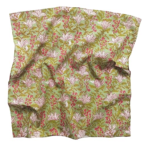 AVKA Studio 100% Cotton Bandanas for Women & Men, 2 Pack 20x20 Inch, 22x22 inch Hand Printed, Lightweight Cotton Handkerchief - color: Green & Pink, size: 20 x 20 Inches
