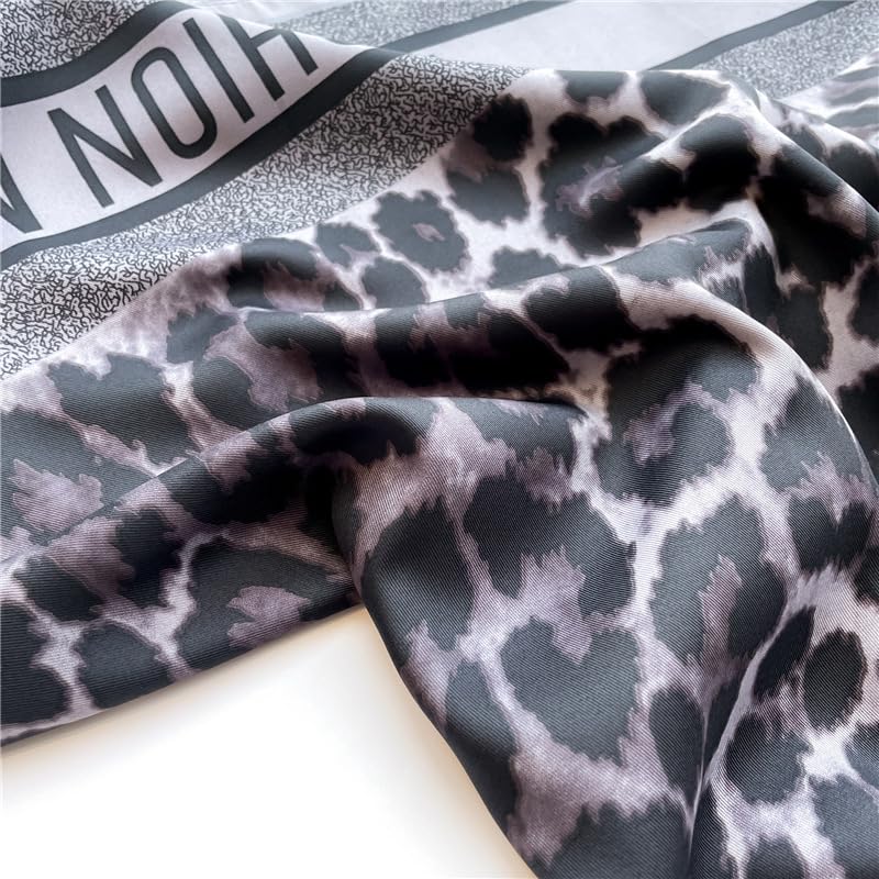 Women's Square Silk Like Head Scarf Large 35 inch Silk Feeling Hair Wrapping Satin Scarves for Sleeping Bandanas - color: A015-1 Twill Leopard Print Dark Grey