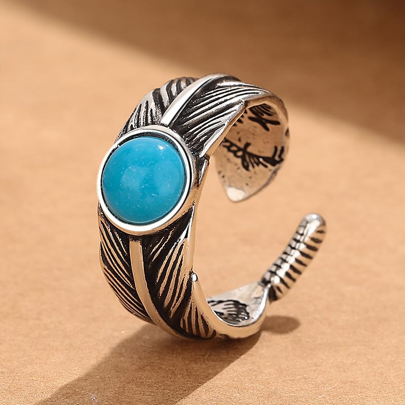 Retro Angel Wing Ring Adjustable Feather Silver Gold Antique Jewelry for Women Men Dainty Wrap Open Thumb Rings for Women Open Punk Birthday Gift Friendship - style: Stone Feather