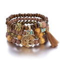 Nyx&lvy Pink Crystal Beaded Stretch Bracelet Set with Gold Heart Charm, Multi-Strand Fashion Jewelry for Women - style: brown
