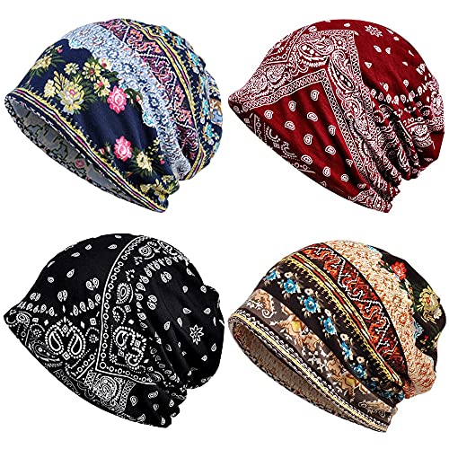 Women's Baggy Slouchy Beanie Chemo Hat Cap Scarf - color: ?4 Pack-multicolor E