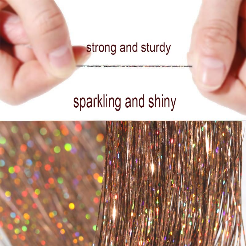 Celinebella Chestnut Brown Hair Tinsel, 48" 1250 Strands Natural Shimmer | Natural low-key chestnut brown tone, blends well with dark hair, heat resistant, great for office daily casual styling - color: 14-Chestnut Brown, size: 48 Inch Pack of 5Pcs
