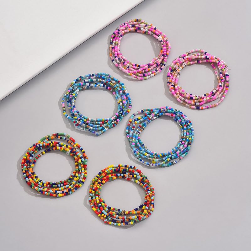 Caiyao 36Pcs Colorful Elastic Seed Beaded Bracelets Set Bohemia Multilayer Rainbow Beaded Stretch Bracelet Anklet Adjustable Glass Beads Wristbands for Women Summer Beach Boho Vaction Jewelry - style: StyleB