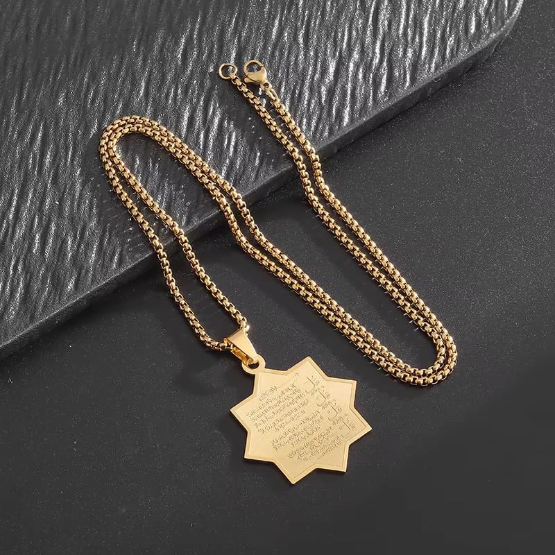 Vintage Stainless Steel Arabic Seven Pointed Star Rune Pendant Necklace Women's Fashion Lucky Amulet Jewelry Gift - color: golden