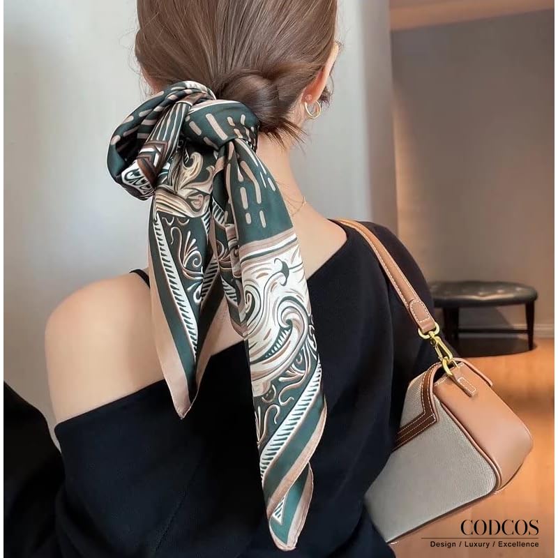 Women's Square Silk Like Head Scarf Large 35 inch Silk Feeling Hair Wrapping Satin Scarves for Sleeping Bandanas - color: A021-1 Twill Dark Green