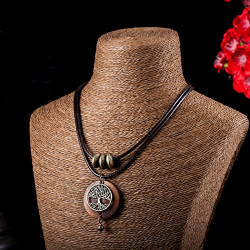 Brown Wooden Choker Chunky Pendant Necklaces for women - color: C