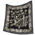 Premium Floral Scarf for Women 35x35 Square Silk Feel-Lightweight Scarves Headscarf Bandanas Wrapping Handbag - color: Black Golden