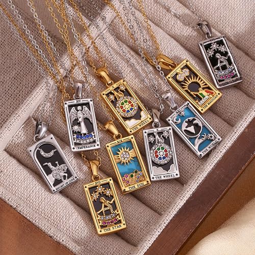 ORIGENCE 18k Gold Plated Tarot Cards Pendant Necklace - Vintage Colorful Charm Necklace Lucky Talisman Hypoallergenic for Women and Men Gift - style: The Magician-new