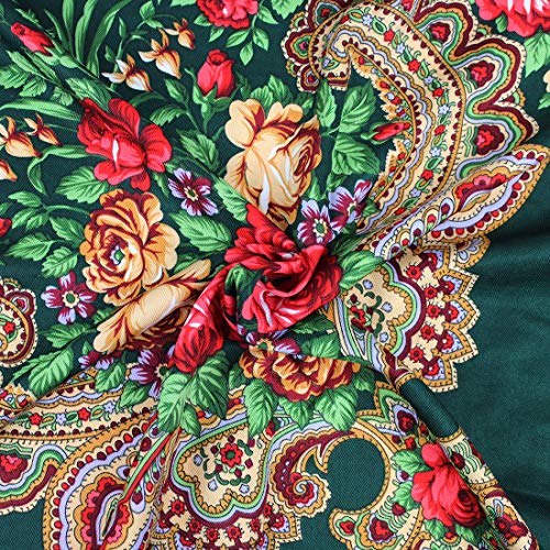 Gudessly Women's Traditional Scarf Wrap Tassel Fringes Neck Head Shawl Retro Scarf Floral Poncho Printing Square Cape 50inch - color: Dark Green
