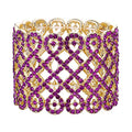 EVER FAITH Art Deco Love Knot Wide Stretch Bridal Bracelet Austrian Crystal - color: Fuchsia Gold-Tone