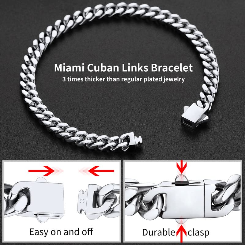 ChainsHouse Stainless Steel Cuban Link Bracelet for Men, 5mm/7mm/9mm/12mm Width, 7.5"/8.3"/9" Length, Black/18K Gold Plated Chain Wrist Bracelets for Men, with Gift Box - color: a. 5mm width-steel, size: 9.0 Inches