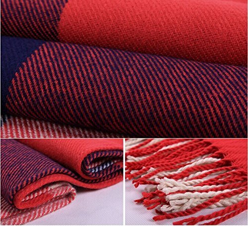 Wander Agio Women's Fashion Long Shawl Big Grid Winter Warm Lattice Large Scarf - color: Orange Red