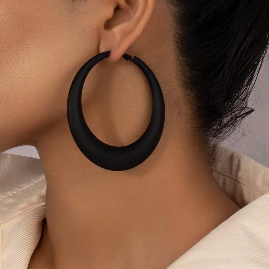 Colorful Large Hoop Earrings for Women Chunky Statement Earrings for Women White Black Red Leopard Hot Pink Earrings Big Hoops Vintage Neon 80s 90s Earrings Chunky Jewelry - style: Black