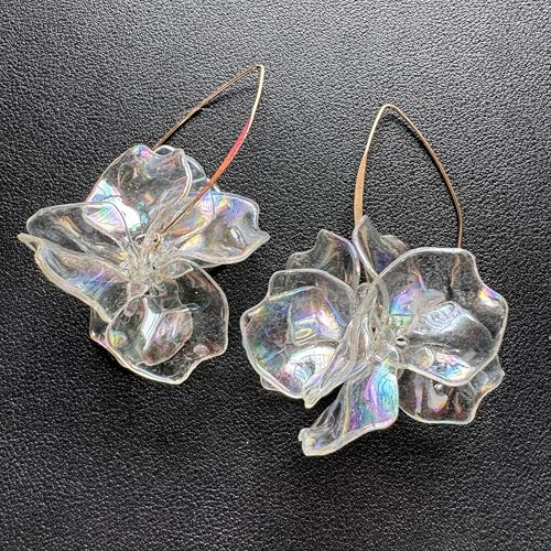 Exaggerated Bohemian Resin Rose Flower Petal Dangle Drop Earrings Long Acrylic Tiered Floral Tassel Earring for Women - color: Colorful