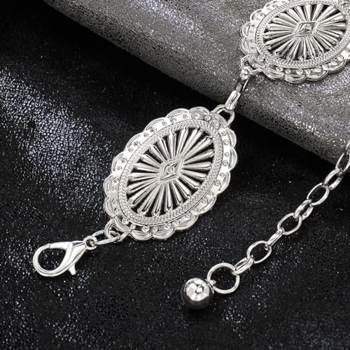 Women's Concho Chain Belt Western Cowgirl Metal Waist Chain Belt for Dress - color: A Silver, size: M: 47.2 in