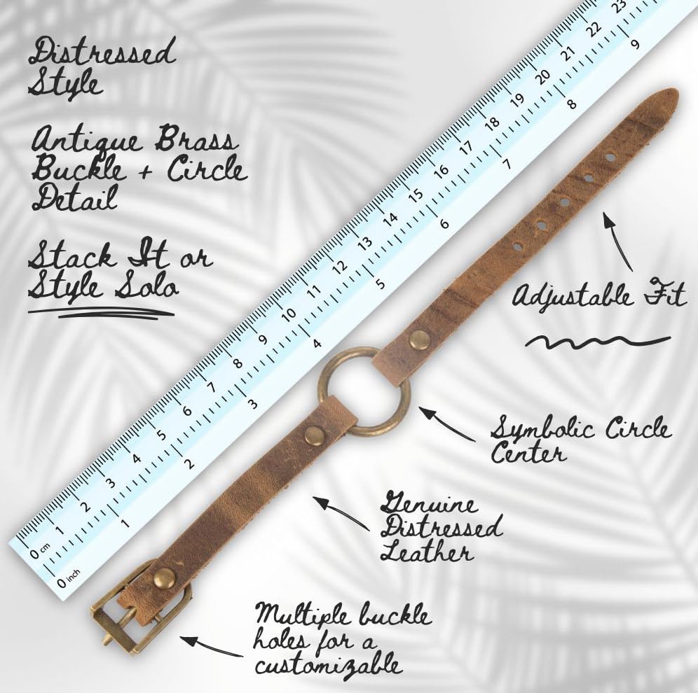 SPUNKYsoul Buckle or 5 Wrap Leather Circle Bracelet - Handmade Adjustable Leather Wrap Bracelet for Women & Men, Unique Distressed Stackable Jewelry with Symbolic Circle for Everyday Wear & Gifting - style: Women's Buckle Circle Single Band
