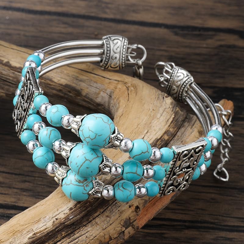 Western Bracelets for Women Vintage Chunky Turquoise Cuff Bracelet Turquoise Country Bracelets Adjustable Boho Cuff Bracelet Western Country Costume Jewelry Accessories - style: Style9
