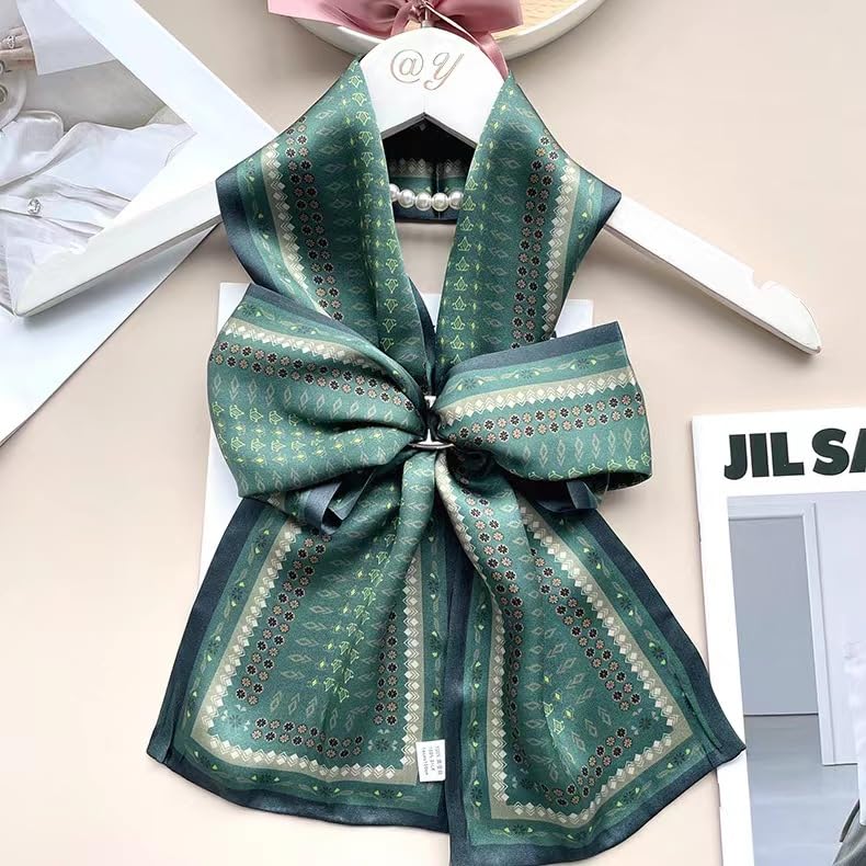 ANDANTINO 100% Silk Scarf for Women 59”*6.3” Long Shawls for Headscarf and Neck- Oblong Hair Wraps with Gift Packed - color: Dark Green
