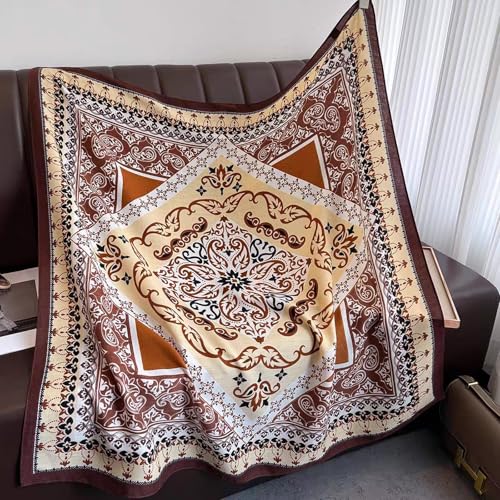 35" Head Scarf Large Square Scarf Like Cotton Hairscarf Fashion Scarves Bandana Night Sleeping Wraps for Women B01 - color: Coffee Paisley