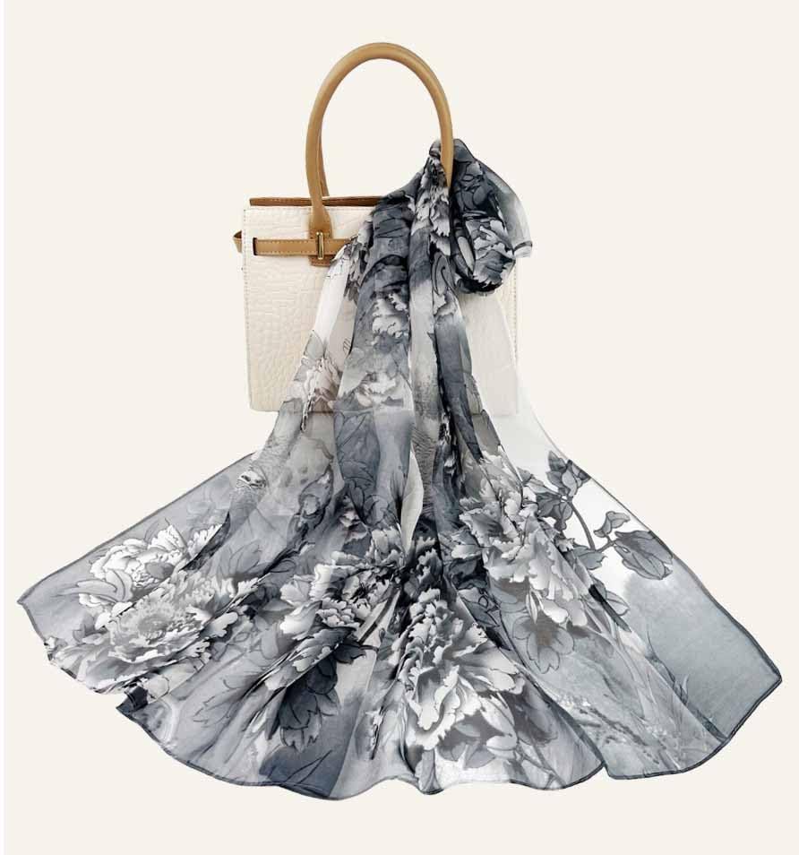 Xyueanlo Scarfs for Women Fashion Scarves Print Pattern Lightweight Sunscreen Scarf Wraps Shawls - color: Peony Black White