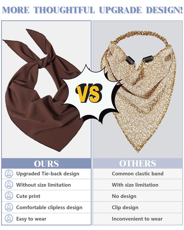AWAYTR 3Pcs Hair Bandanas Head Kerchief for Women Girls Tie-Back Boho Hair Scarf Headband Bandana Triangle Head Scarf - color: Solid Color - Beige / Khaki / Brown
