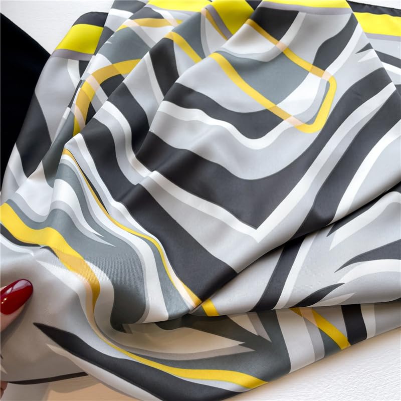 Women's Square Silk Like Head Scarf Large 35 inch Silk Feeling Hair Wrapping Satin Scarves for Sleeping Bandanas - color: A020-2 Twill Letter S Yellow