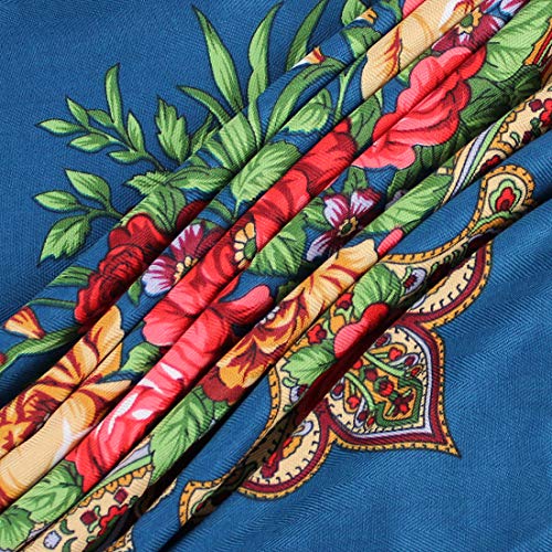 Gudessly Women's Traditional Scarf Wrap Tassel Fringes Neck Head Shawl Retro Scarf Floral Poncho Printing Square Cape 50inch - color: Lake Blue