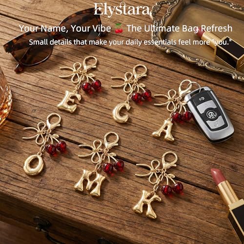 Cute Initial Cherry, Bow, Heart & More Styles - Personalized Keychain Bag Charms & Purse Accessories for Handbags - color: Red Cherry, style: S