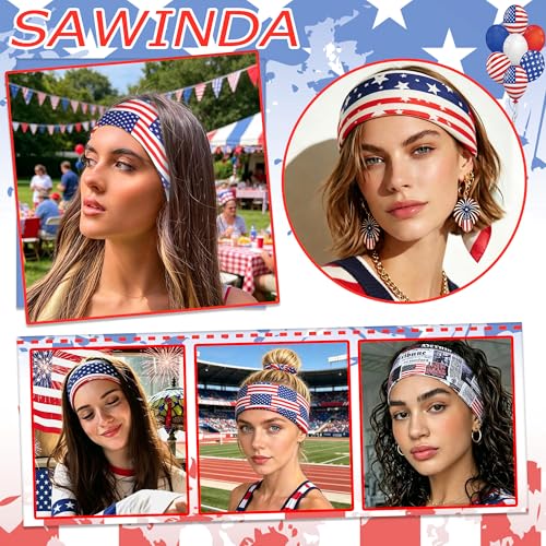 4th of July Headbands for Women 4 Pack American Flag Wide Twist Knotted Head Bands Elastic Stretchy Hair Bands Wraps Independence Day Festival Turbans Yoga Workout Hair Accessories - color: Red+Blue+White