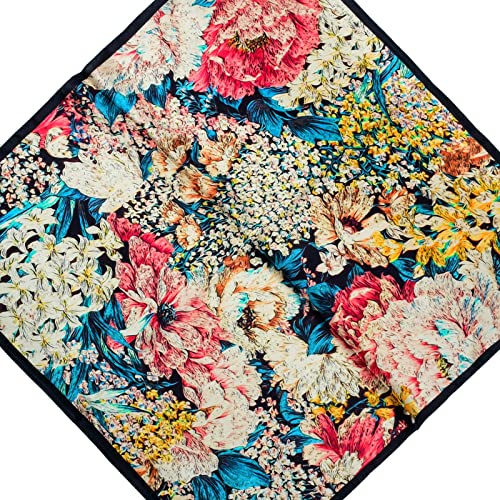 Stlvoll 100% Silk Head Scarf for Women - 27" Hair Scarves Satin Bandanas Square for Night Sleeping with Gift Packed - color: Blue/Red/White/Flower