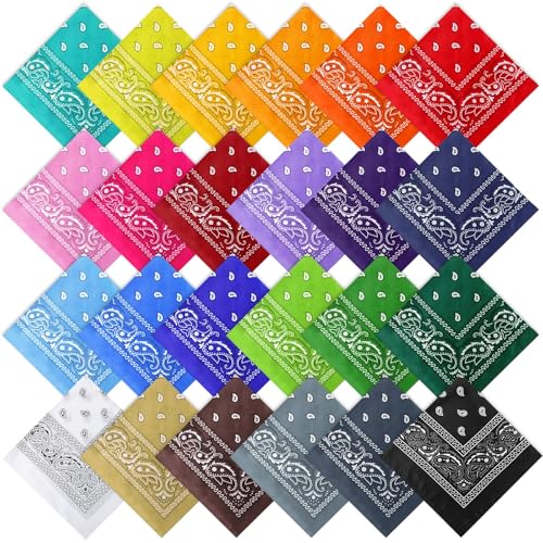 Suhine 24 Pcs Bandanas Bulk for Women Men 22 x 22 Inch Paisley Outdoor Headband Cowboy Handkerchief Summer - color: 24 Colors