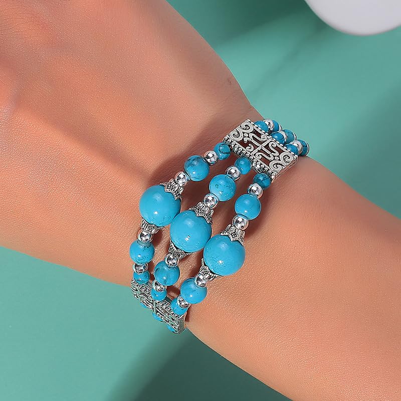 Western Bracelets for Women Vintage Chunky Turquoise Cuff Bracelet Turquoise Country Bracelets Adjustable Boho Cuff Bracelet Western Country Costume Jewelry Accessories - style: Style9