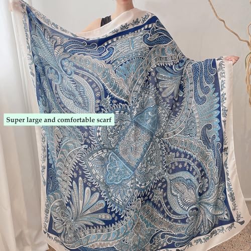 K-Elewon Large Square Scarf 51" Cotton and Linen Hand feel Scarf Fashion Scarves Hair Wrapping Scarfs Neck Scarves for Women - color: H2304