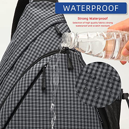TurnWay Water-Proof Sling bag/Crossbody Backpack/Shoulder Bag with USB Charging Port for Travel, Hiking, Cycling, Camping - color: Grey Grid