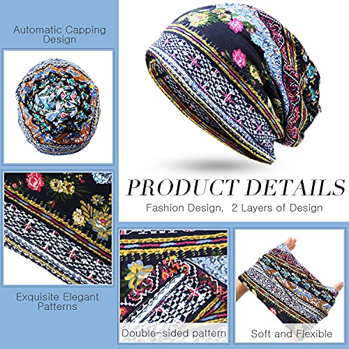 SATINIOR 5 Pieces Women's Slouchy Beanie Chemo Hat Stretch Cancer Head Wraps Sleep Head Scarf for Cancer Patient - color: Multicolor, style: Classic