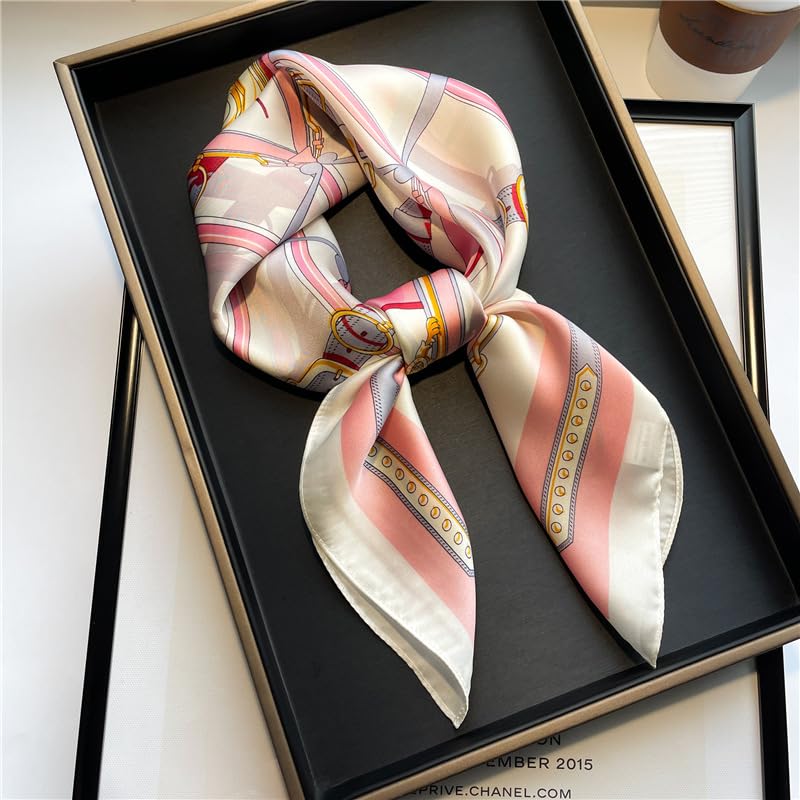 CHUNG Women's Scarf Hair Bandanas Square 27.5" Satin Wrap Fashion Pattern Scarves Emulation Silk Handbag Ribbons Necktie - color: Pink Sailboat