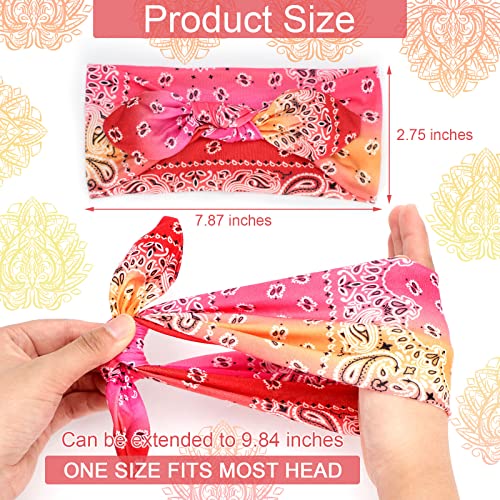 WILLBOND 13 Pieces Bandana Headband for Women Paisley Hair Bandanas Boho Bow Headbands Elastic Knot Rabbit Ear Head Wrap Cute Hair Accessories for Women 7.87x2.75 Inch (Gradient Color) - color: Gradient Color