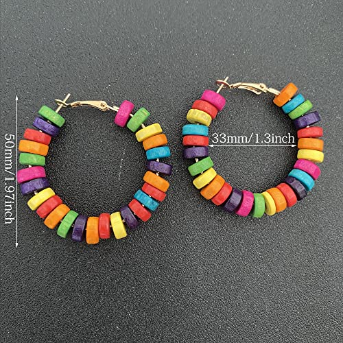 Handmade Nature Wooden Beaded Hoop Earrings Bohemian Minimalist Colorful Circle Round Wood Bead Earrings Vintage Chic Wooden Ethnic Dangle Drop Earrings for Women Statement Jewelry Gifts - color: Color Small Round 2